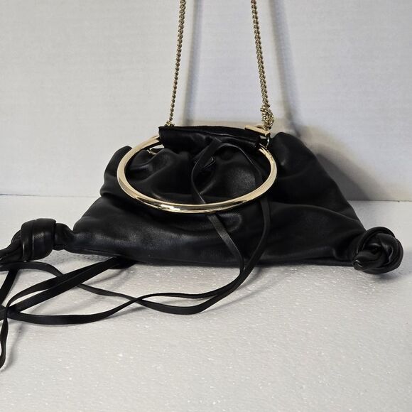 Chloe Arlene Black Lambskin Leather Drawstring Bracelet/Chain Hand/Shoulder Bag - Picture 7 of 12